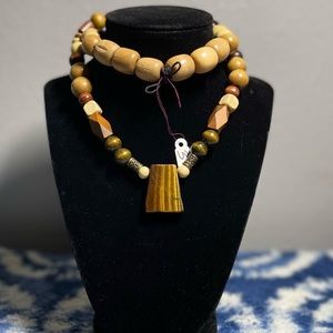 14.5” Real Tigers Eye Wooden Necklace